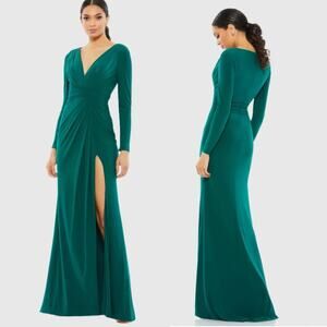 Mac Duggal Green Ruched Wrap Gown